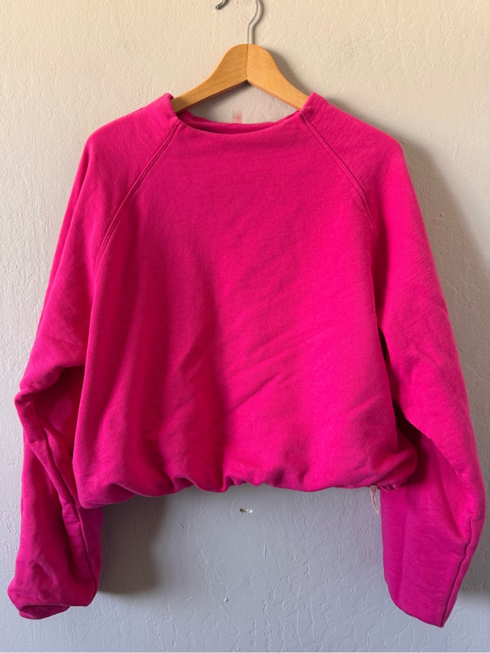 Free People Movement Bright Pink Cropped Balloon Sleeve & Hem Sweatshirt Large